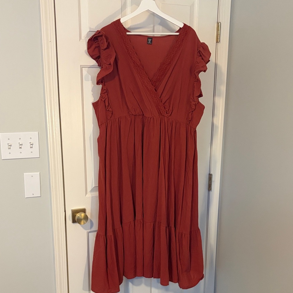 SHEIN 2 Set Bundle | Rust Brown Midi Dress & White/Tan Striped Dress Bundle